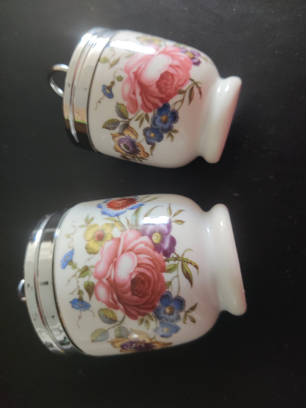 Two Vintage Royal Worcester egg coddlers in the "Bournemouth" Pattern